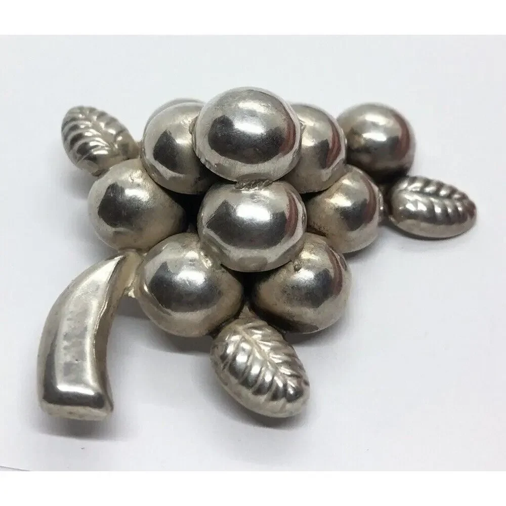 Vintage Sterling Silver Brooch Pin 925 Mexico Grape Cluster Huge 20 grams